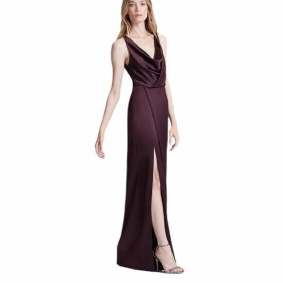 NWT‎ Halston Cowl Drape Satin Slip Gown - Size 0 - Picture 1 of 13